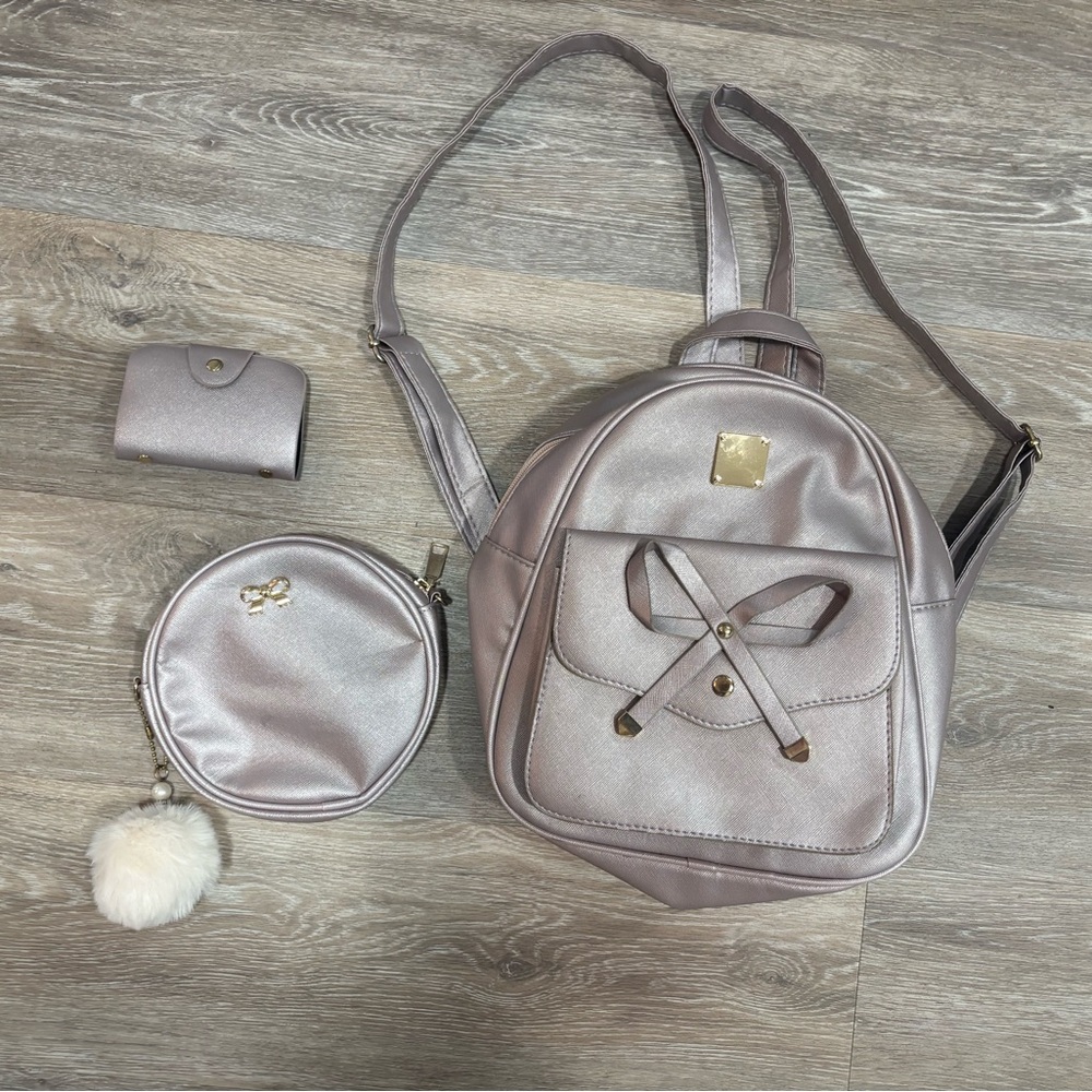 Elegant Silver Pink Backpack Set